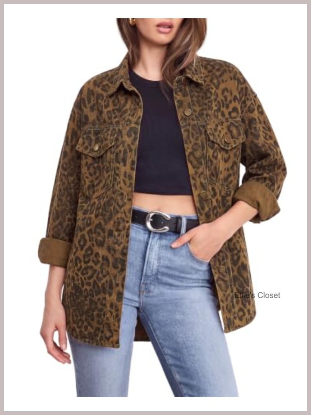 Women's Leopard Denim Jacket Oversized Cheetah Print Shacket